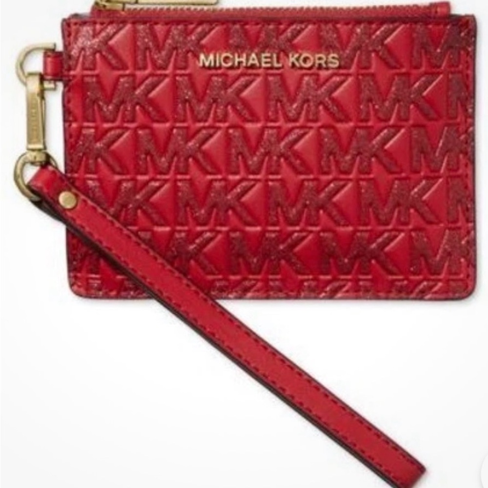 Michael Kors Logo Jet Set Small Coin Purse Crimson NEW IN BOX